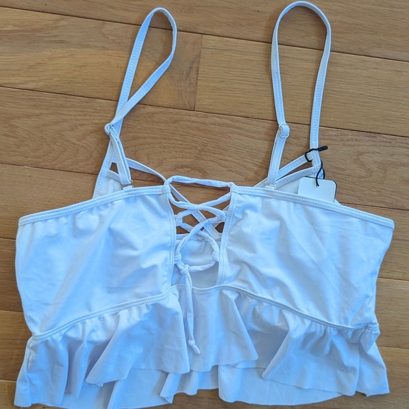 Grabriell-Aug Top White Ruffle Women 16 Peplum Lace-back Spaghetti Strap Crop - Picture 6 of 6